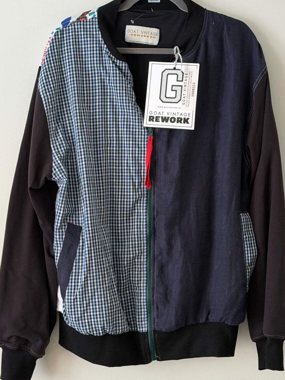 Goat Vintage Rework Navy & Black Patchwork Bomber Jacket